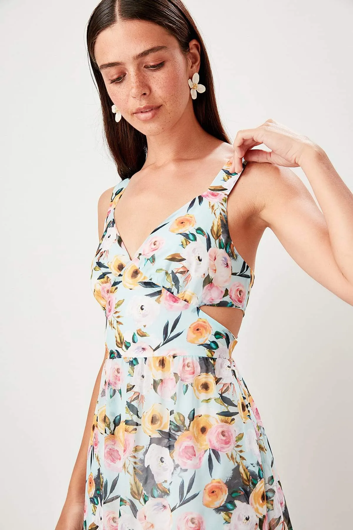 11526 Mint Floral Cutout Dress