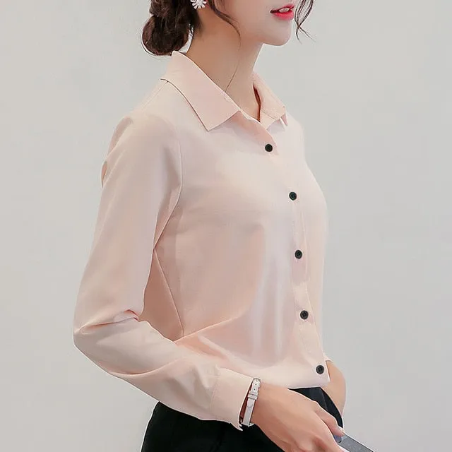2021 BIBOYAMALL  Blouse Women Chiffon Office Casual Long Sleeve Sizes S -2XL