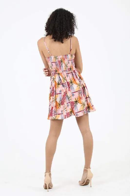 Angie Smocked Mini Summer Dress - Pink