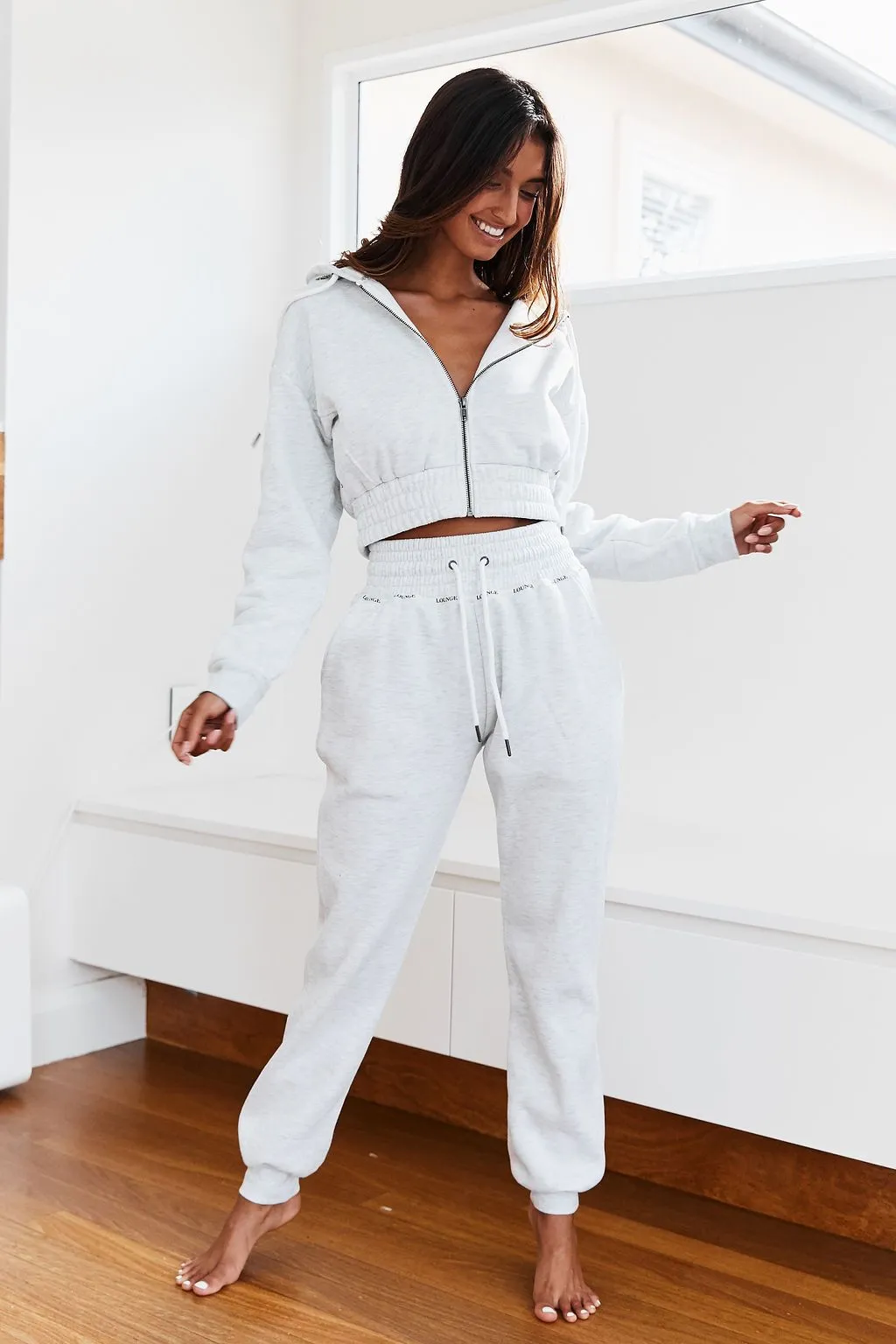 Ash White Zip up Scrunchie Hoody