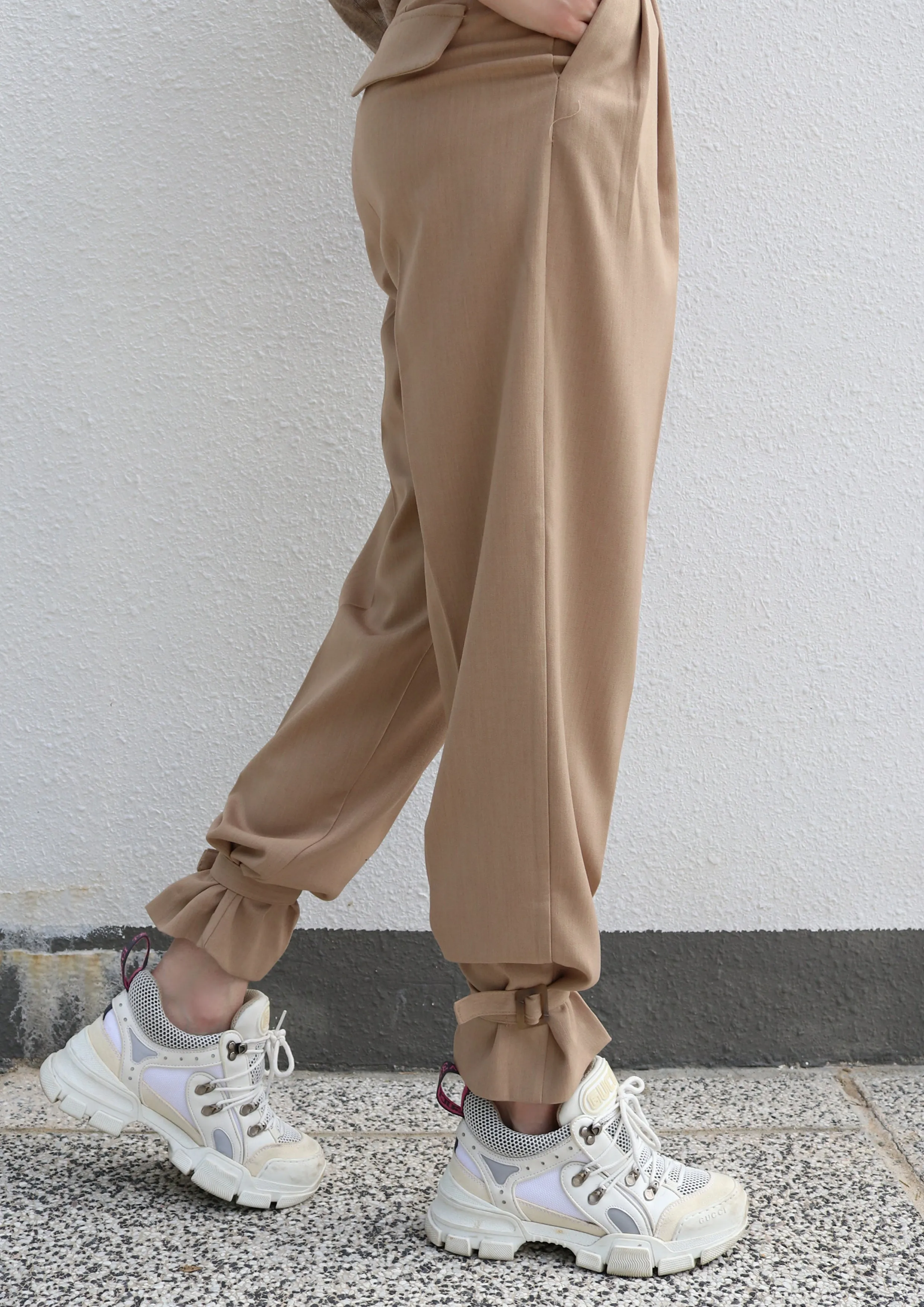 Beige Ankle Strap Pants