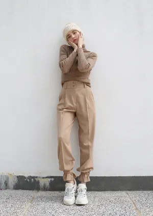 Beige Ankle Strap Pants