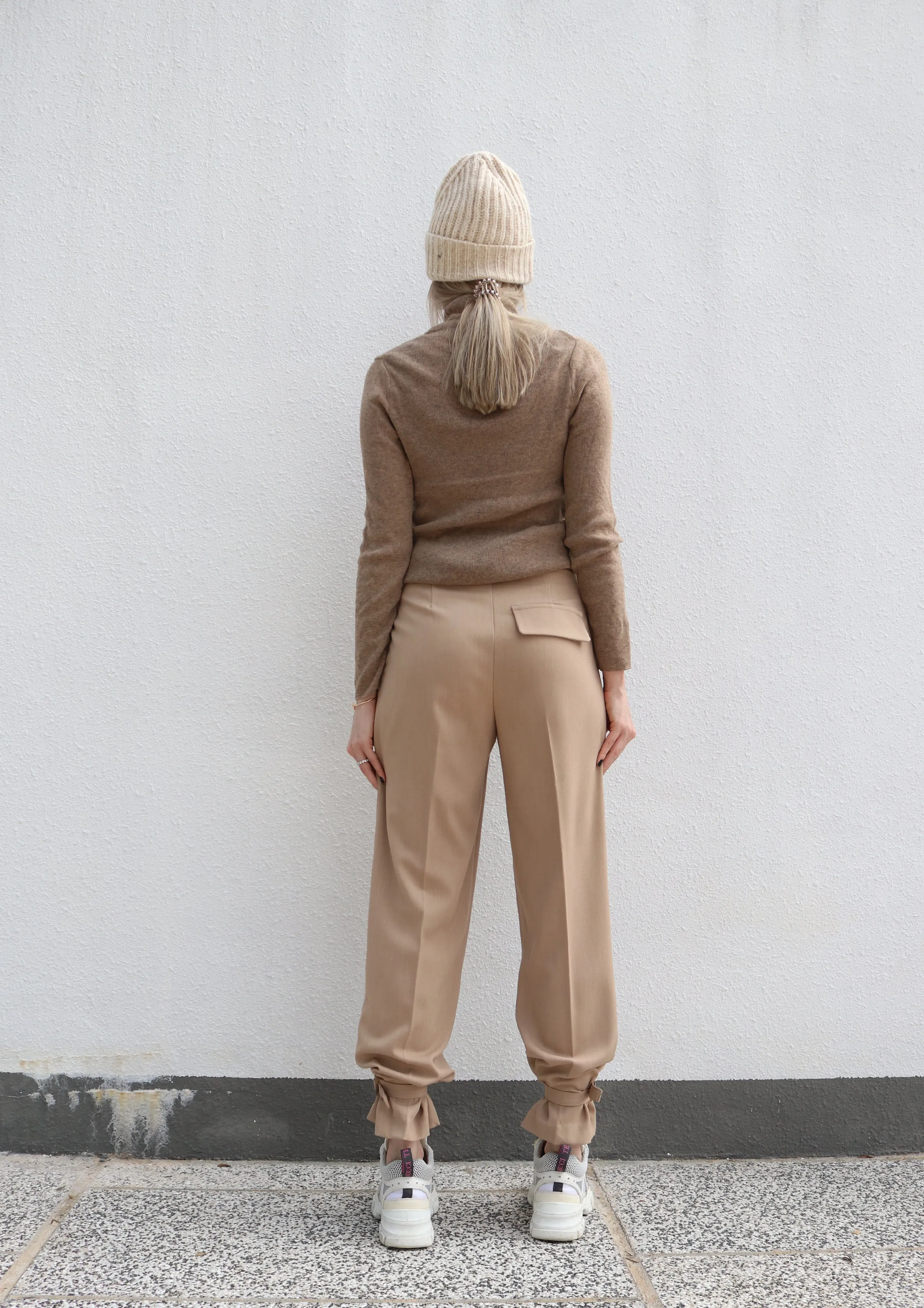 Beige Ankle Strap Pants