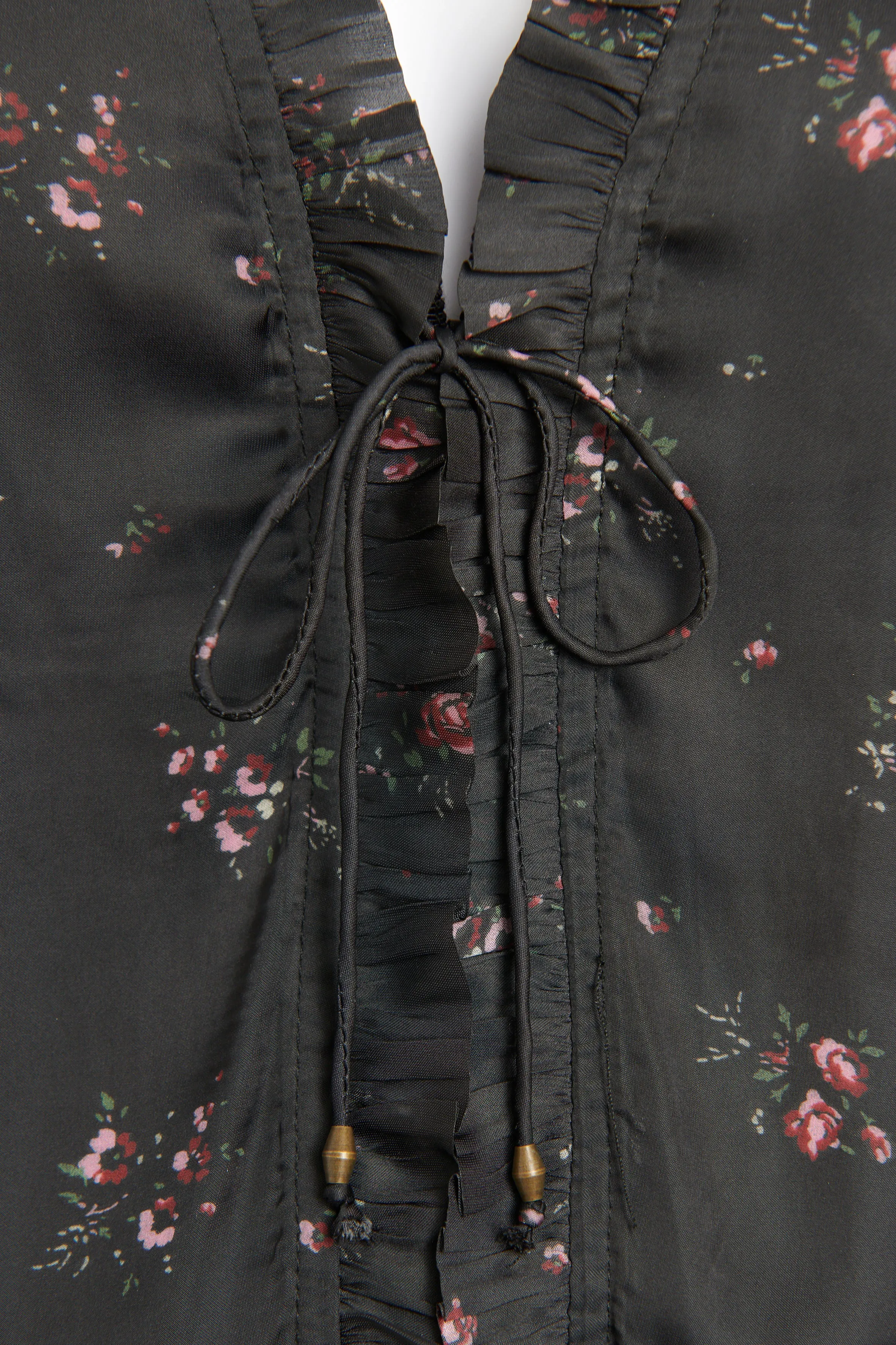 Black Preowned Lucille Tie Neck Floral Dress