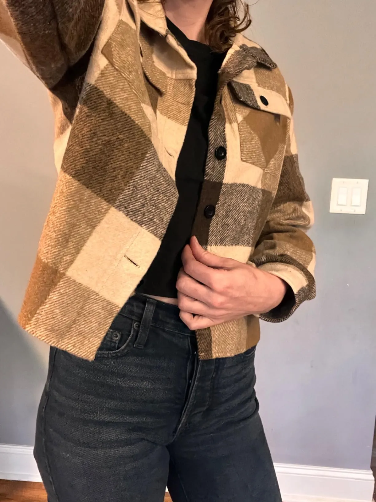 Black White Women Shacket Jacket Plaid Button Down Shirt Fall Coat - Zeagoo