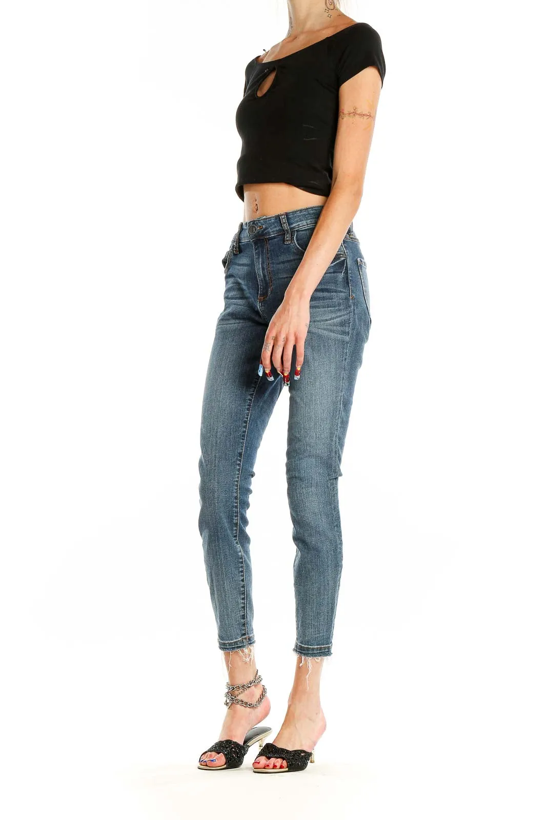 Blue Distressed Ankle Skinny Jeans