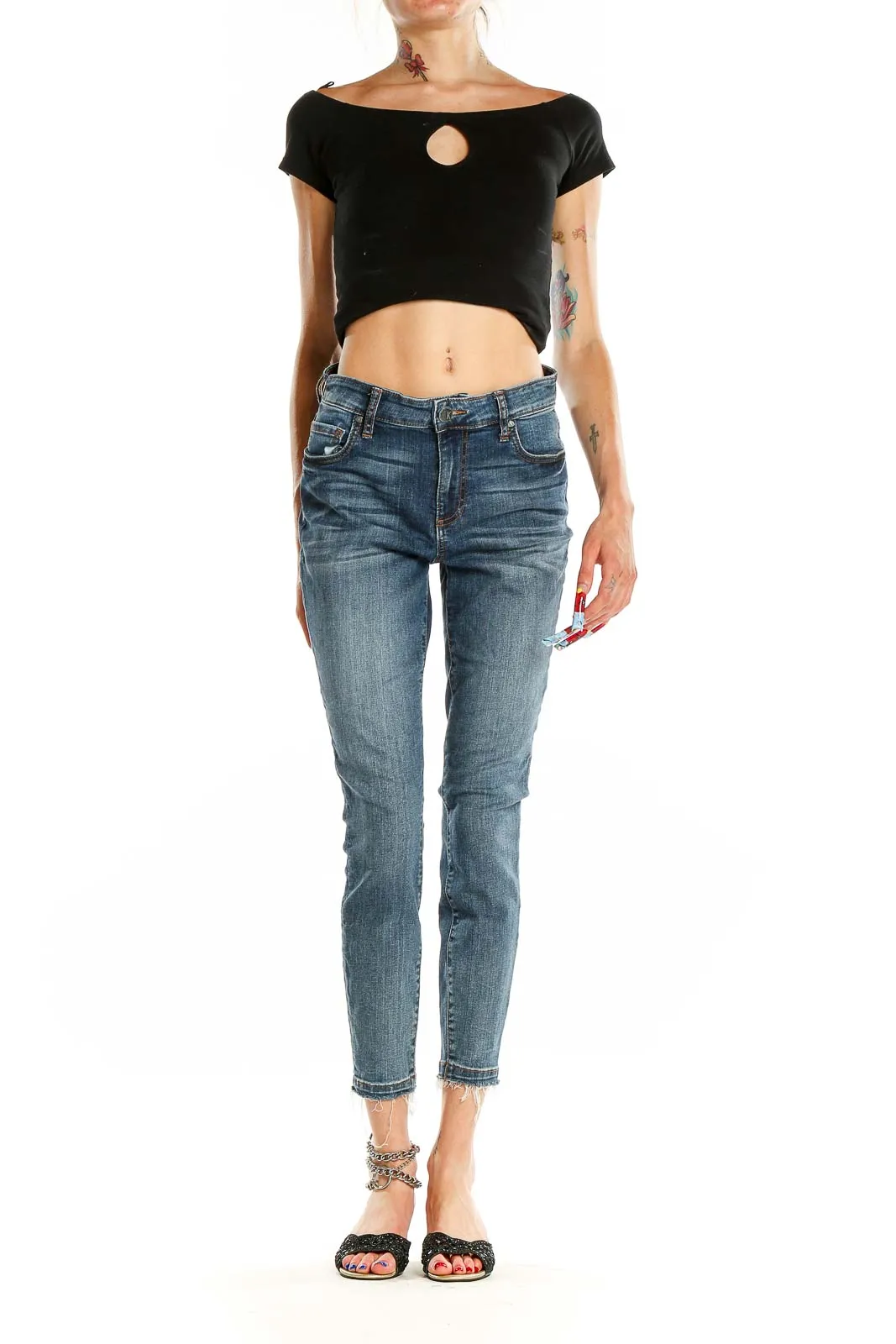 Blue Distressed Ankle Skinny Jeans