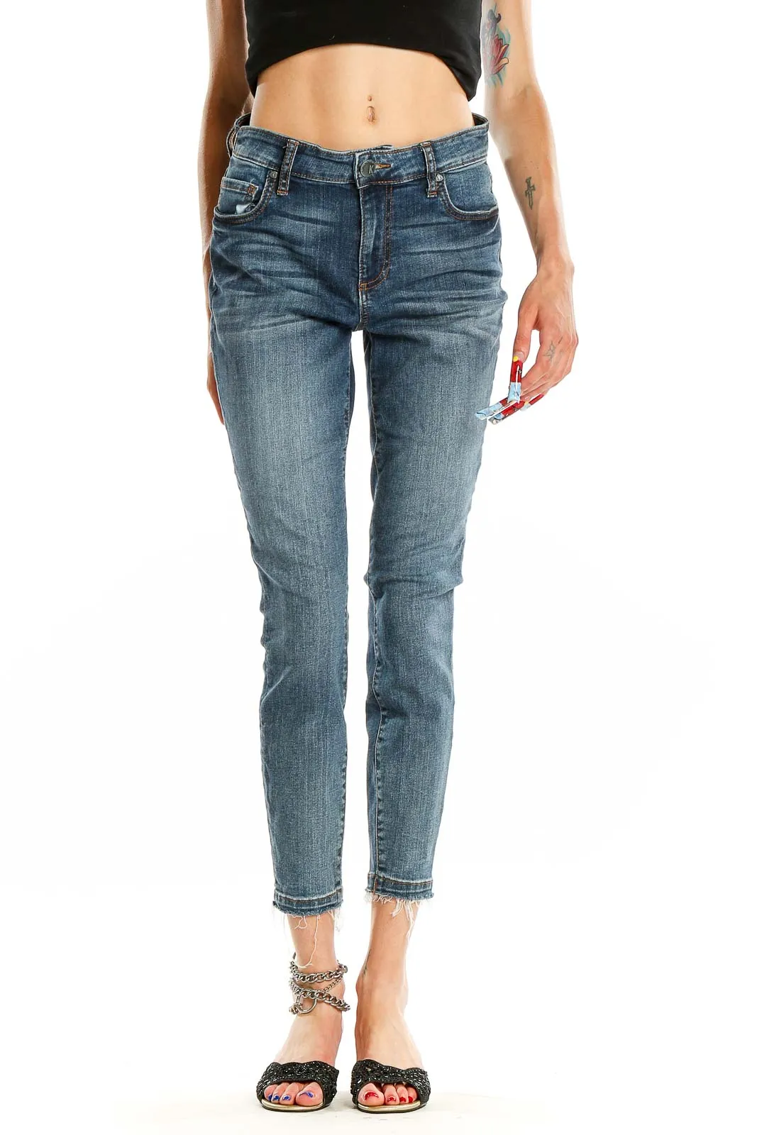 Blue Distressed Ankle Skinny Jeans