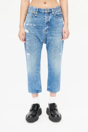 Blue Distressed Cropped Denim Jeans