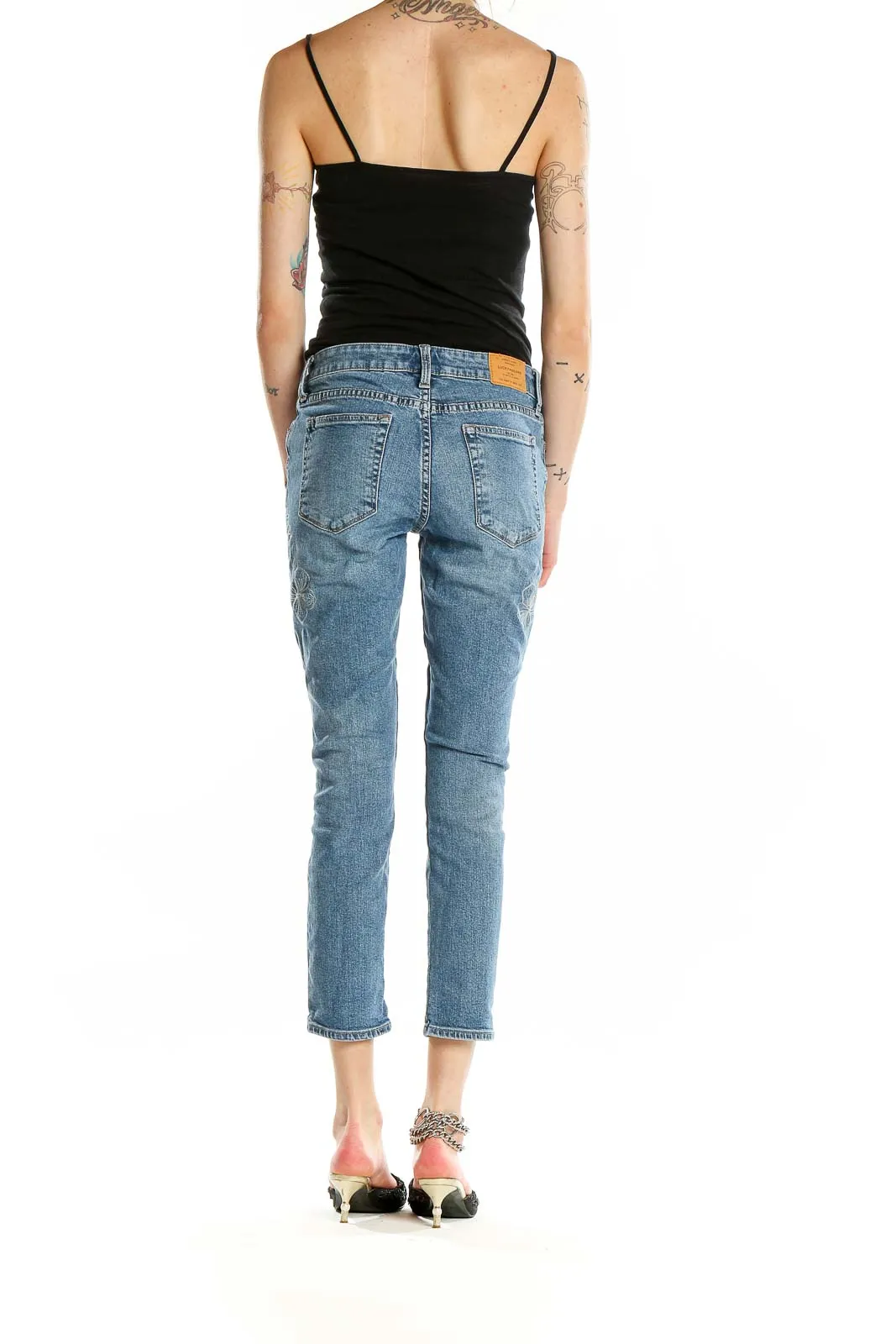 Blue Distressed Cropped Jeans