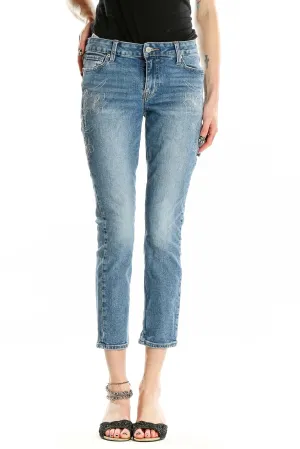 Blue Distressed Cropped Jeans