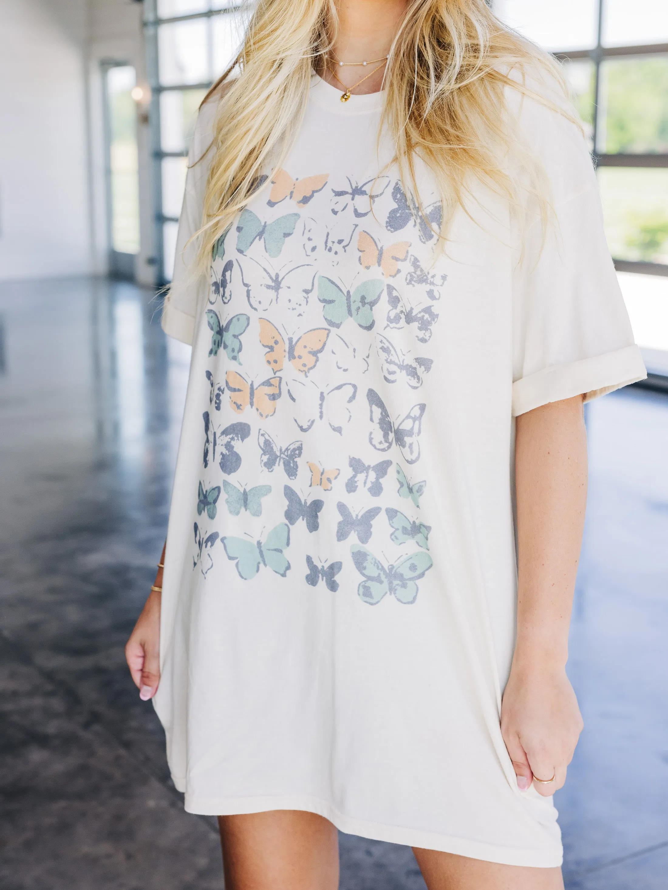 Butterfly Chart Off White Tee Dress