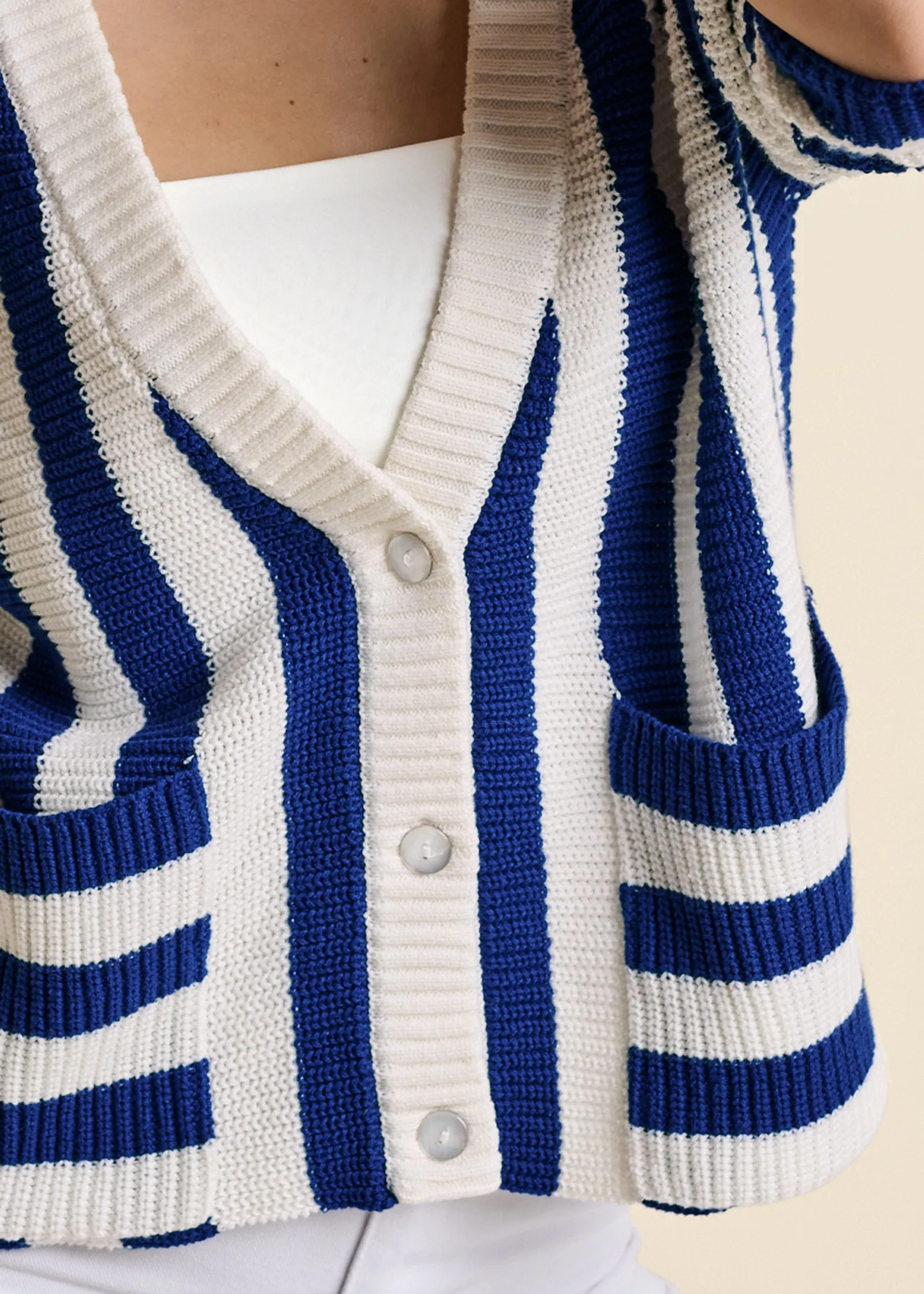 Cable Knit Striped Cardigan - Blue Multi