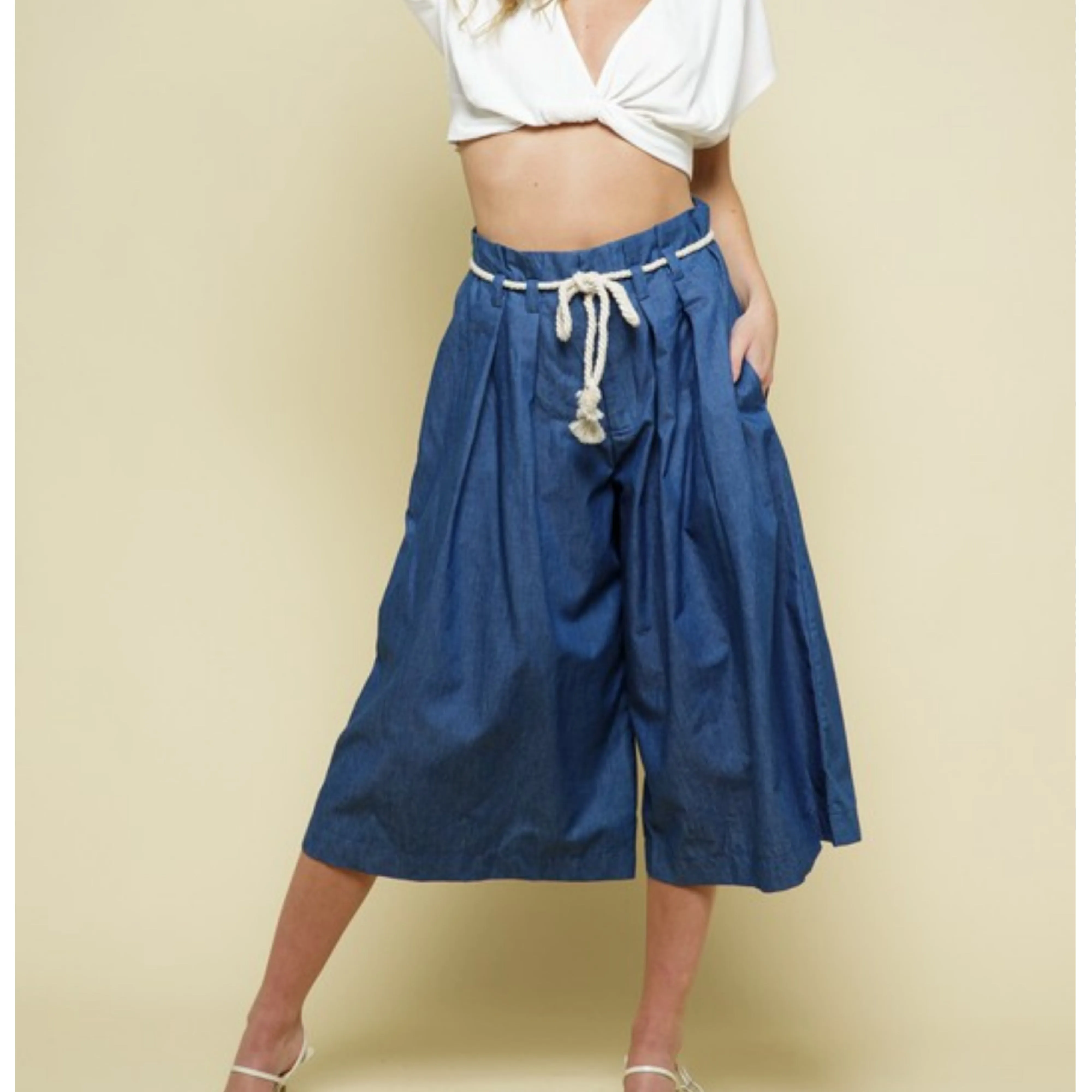 Chambray Paperbag Waist Culottes