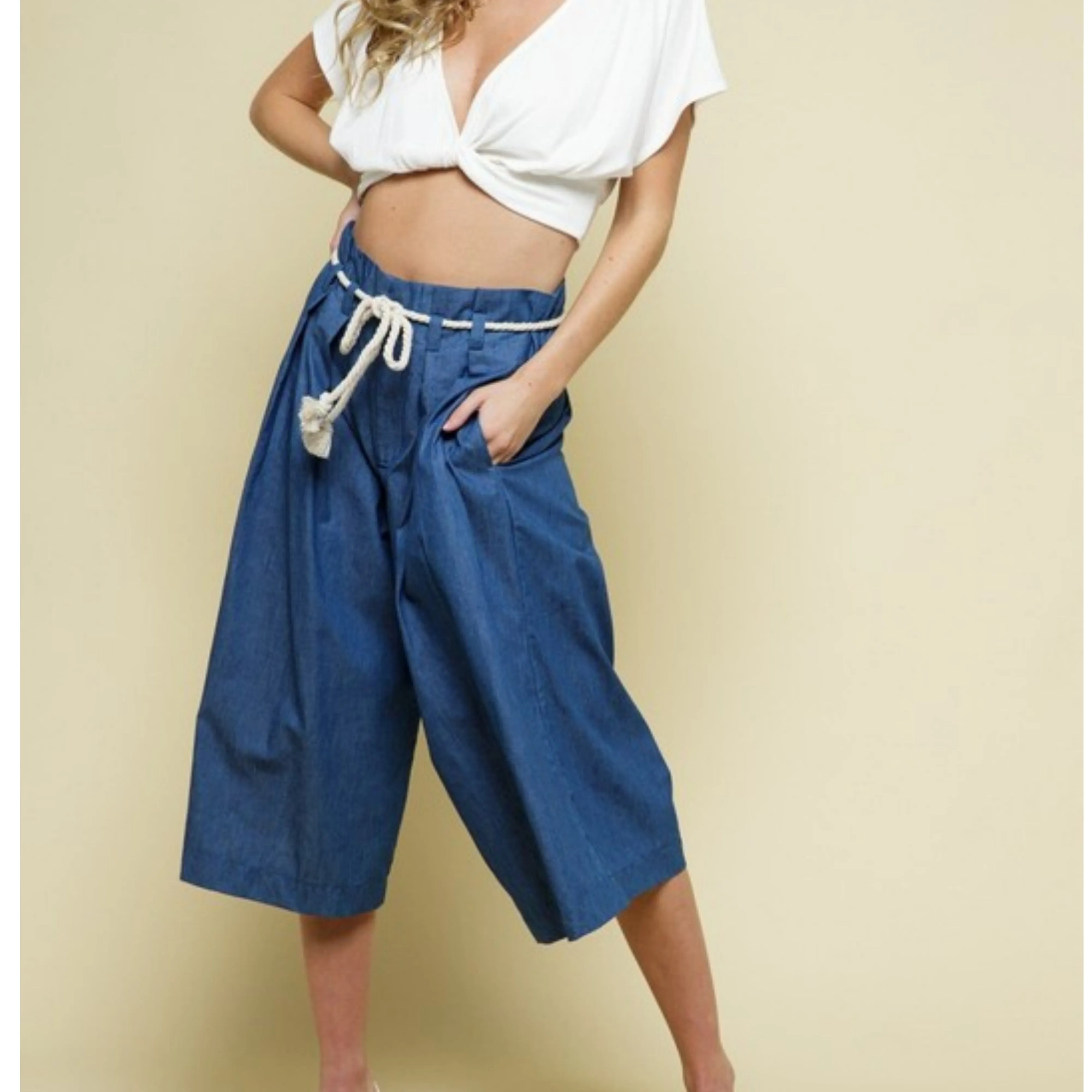 Chambray Paperbag Waist Culottes