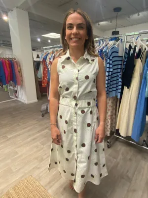 Compania Fantastica Cream Green Sun Floral Midi Sleeveless Shirt Dress