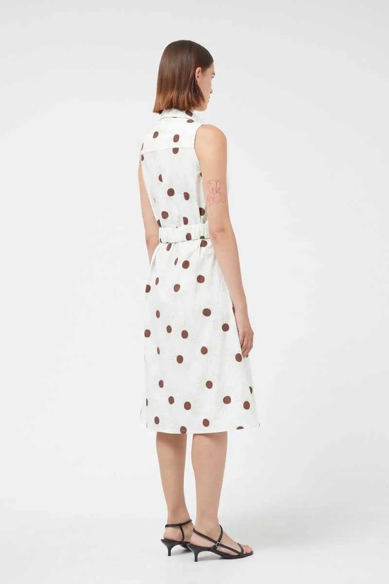 Compania Fantastica Cream Green Sun Floral Midi Sleeveless Shirt Dress