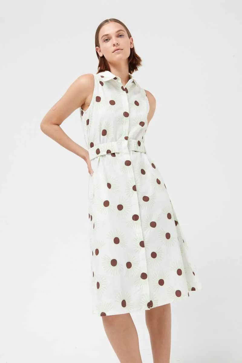 Compania Fantastica Cream Green Sun Floral Midi Sleeveless Shirt Dress