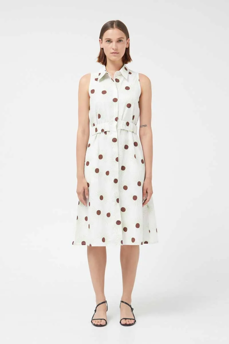 Compania Fantastica Cream Green Sun Floral Midi Sleeveless Shirt Dress