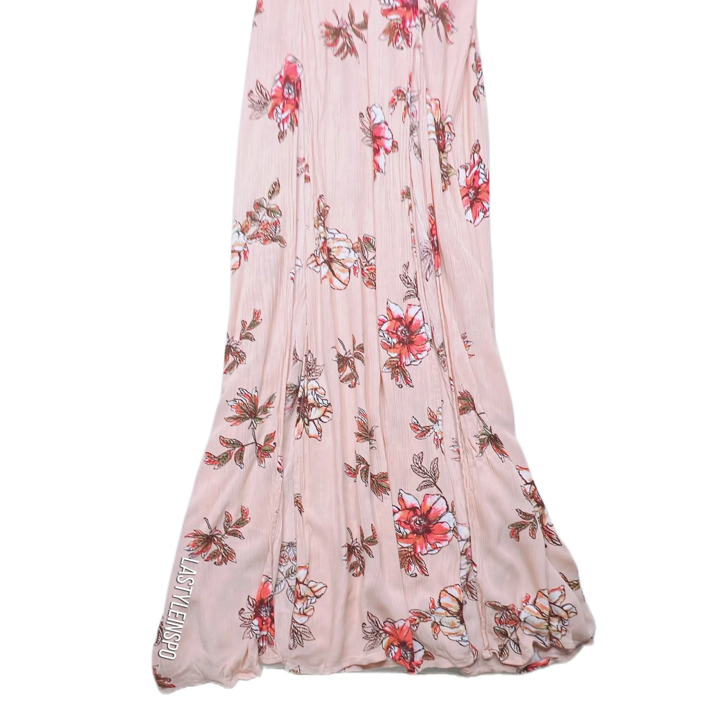 Cotton Candy LA Maxi Dress Double Slit Cut Back Short Sleeves Floral Peach Small