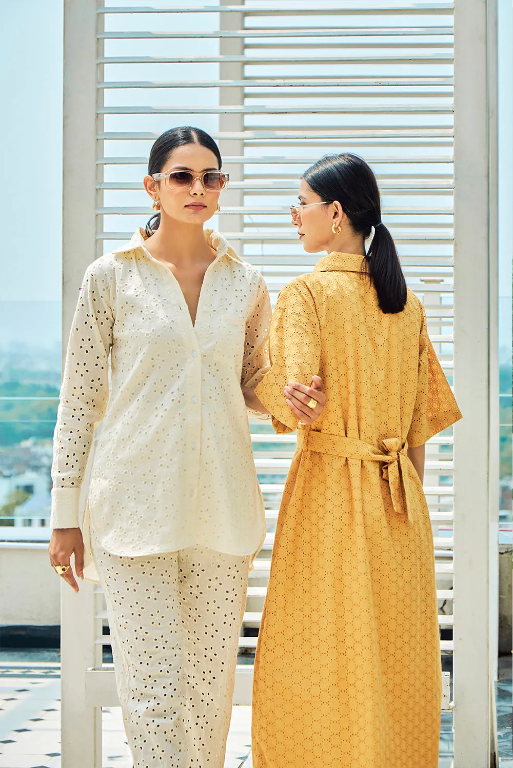 Cotton Schiffli Shirt Midi Dress