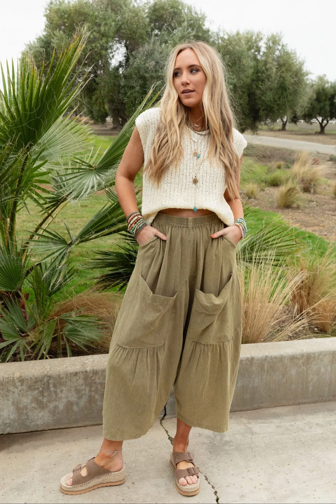 Country Mile Wide Leg Pants - Olive
