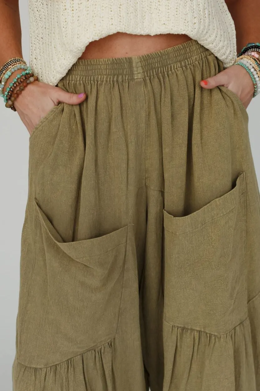 Country Mile Wide Leg Pants - Olive