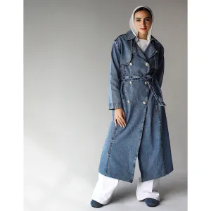 Denim buttoned trench coat