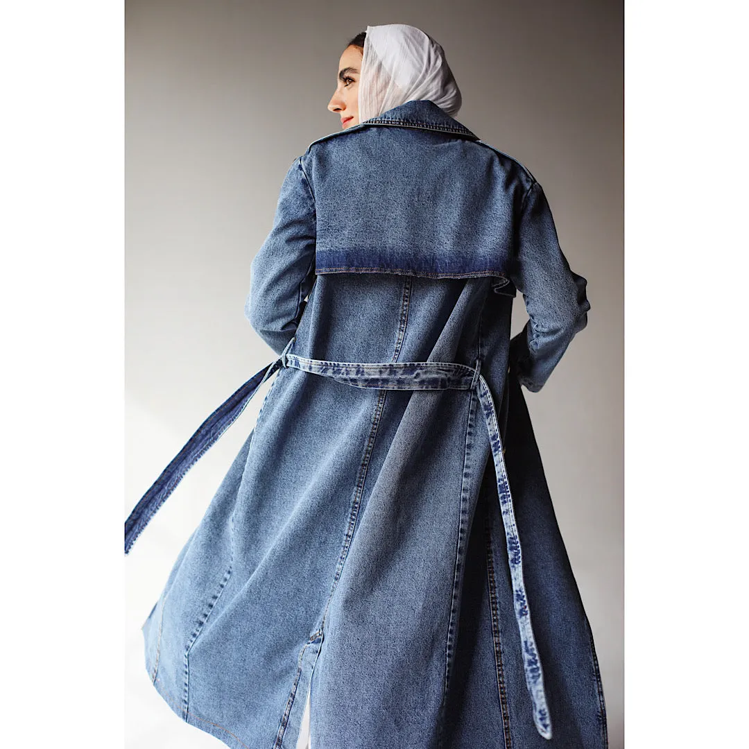 Denim buttoned trench coat