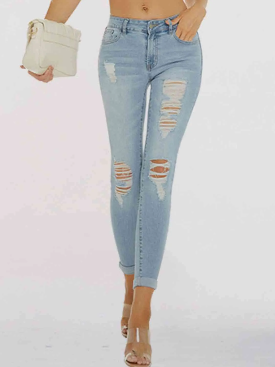 Distressed Skinny Cropped Jeans