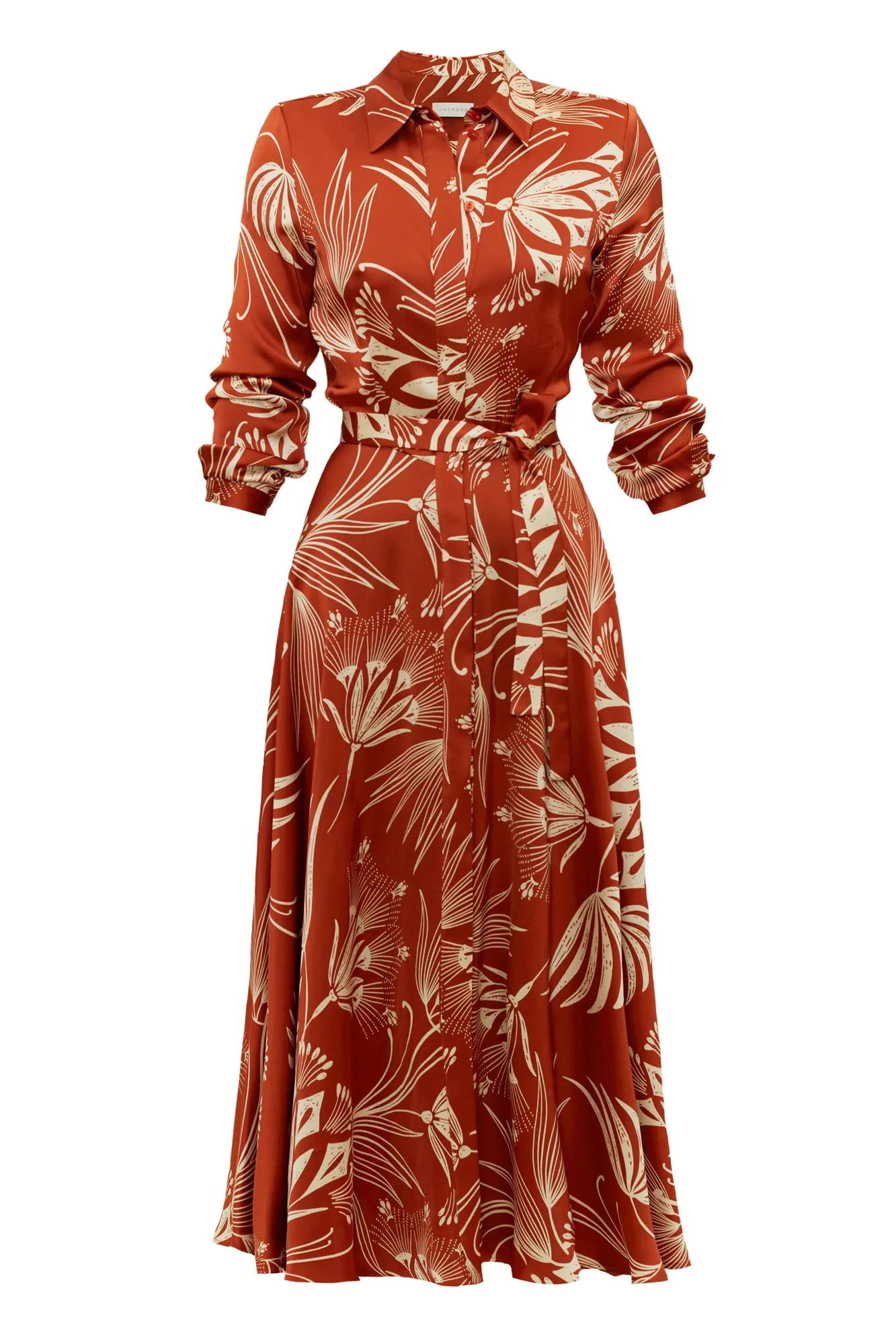 EVAN floral printed brown midi shirt dress