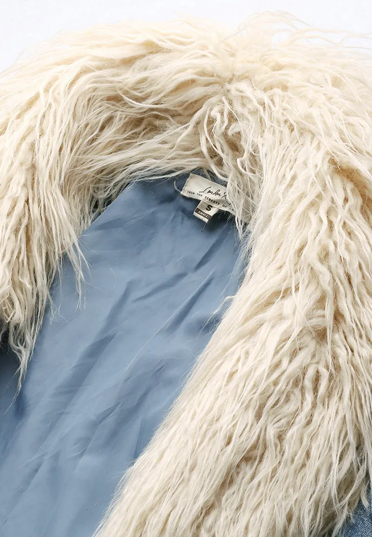 Faux Fur Trim Denim Trench Coat
