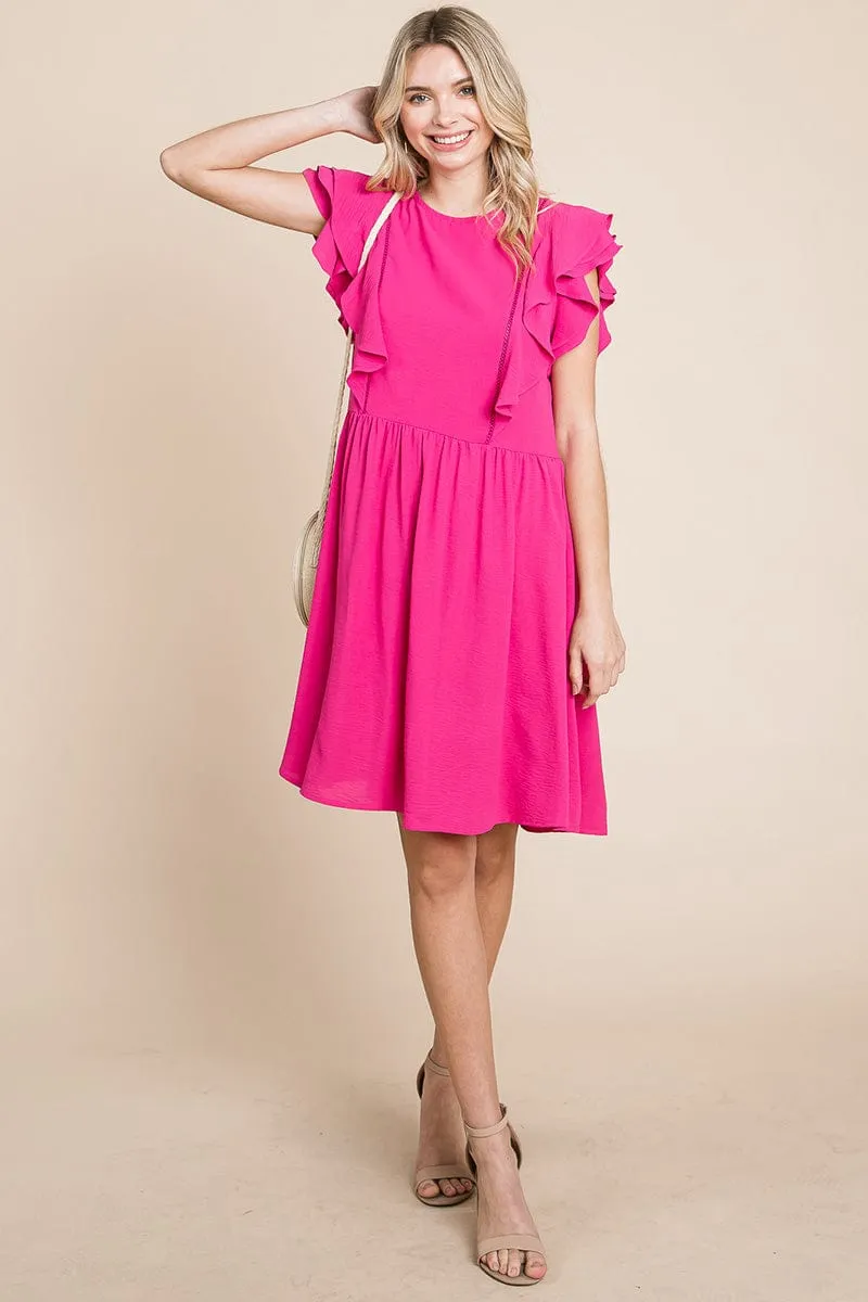 Flutter Sleeve Front Lace Ruched Sundress