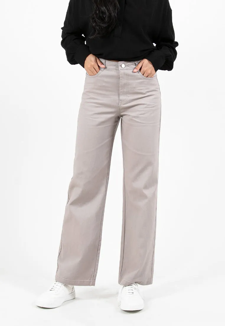 Forest Ladies High Waist Elastic Waist Wide Leg Cut Women Washed Jeans | Seluar Jeans Perempuan - 810490