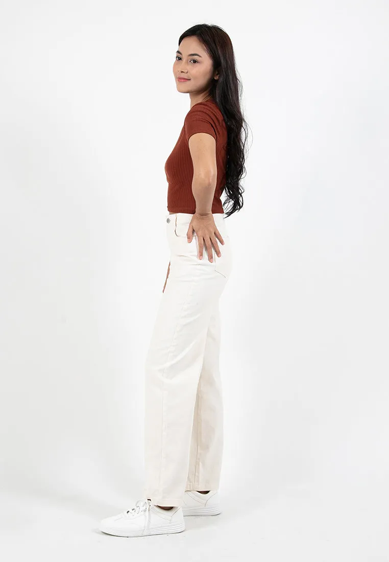 Forest Ladies High Waist Elastic Waist Wide Leg Cut Women Washed Jeans | Seluar Jeans Perempuan - 810490