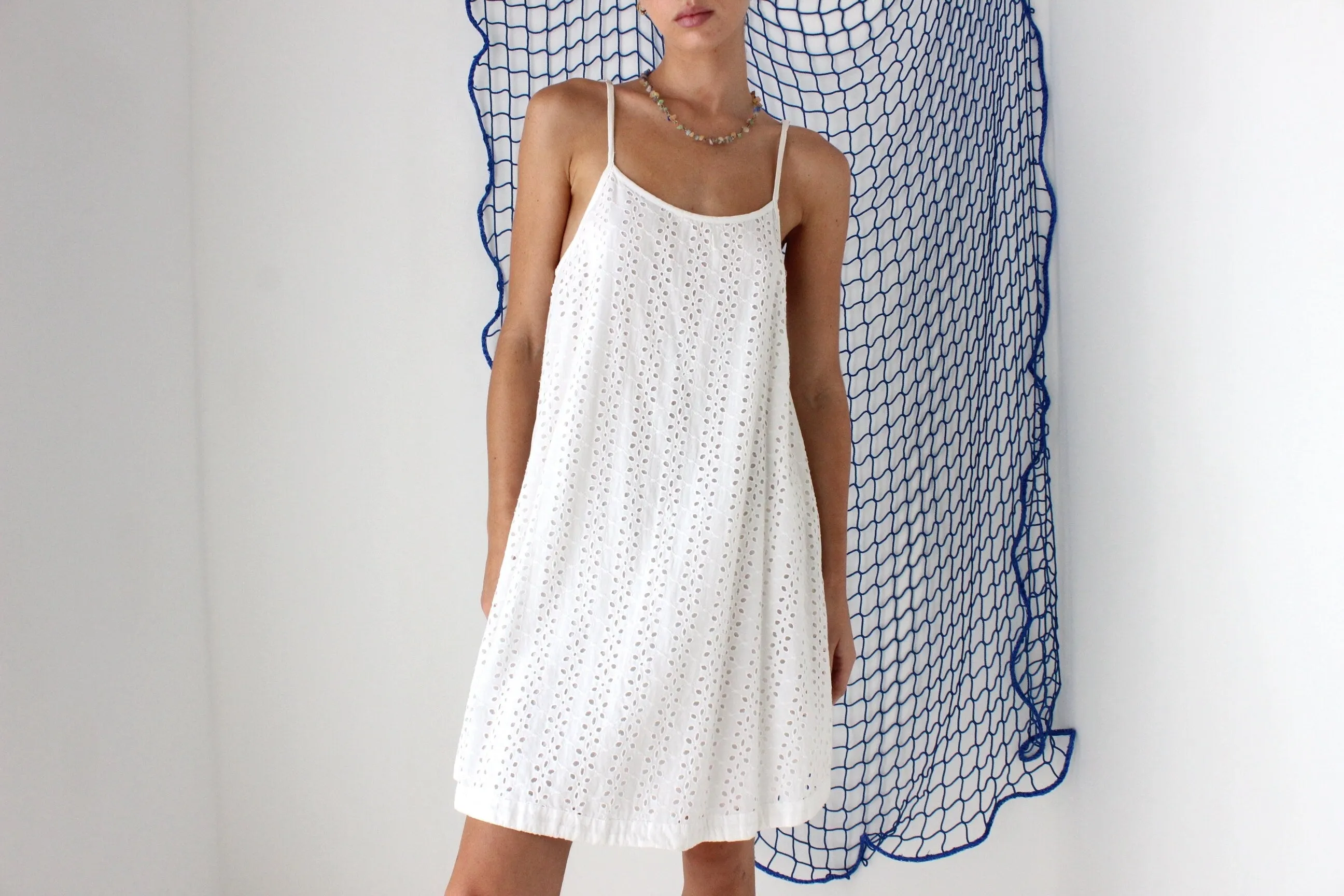 FOUND IN GREECE 90s Eyelet Cotton Trapeze Mini