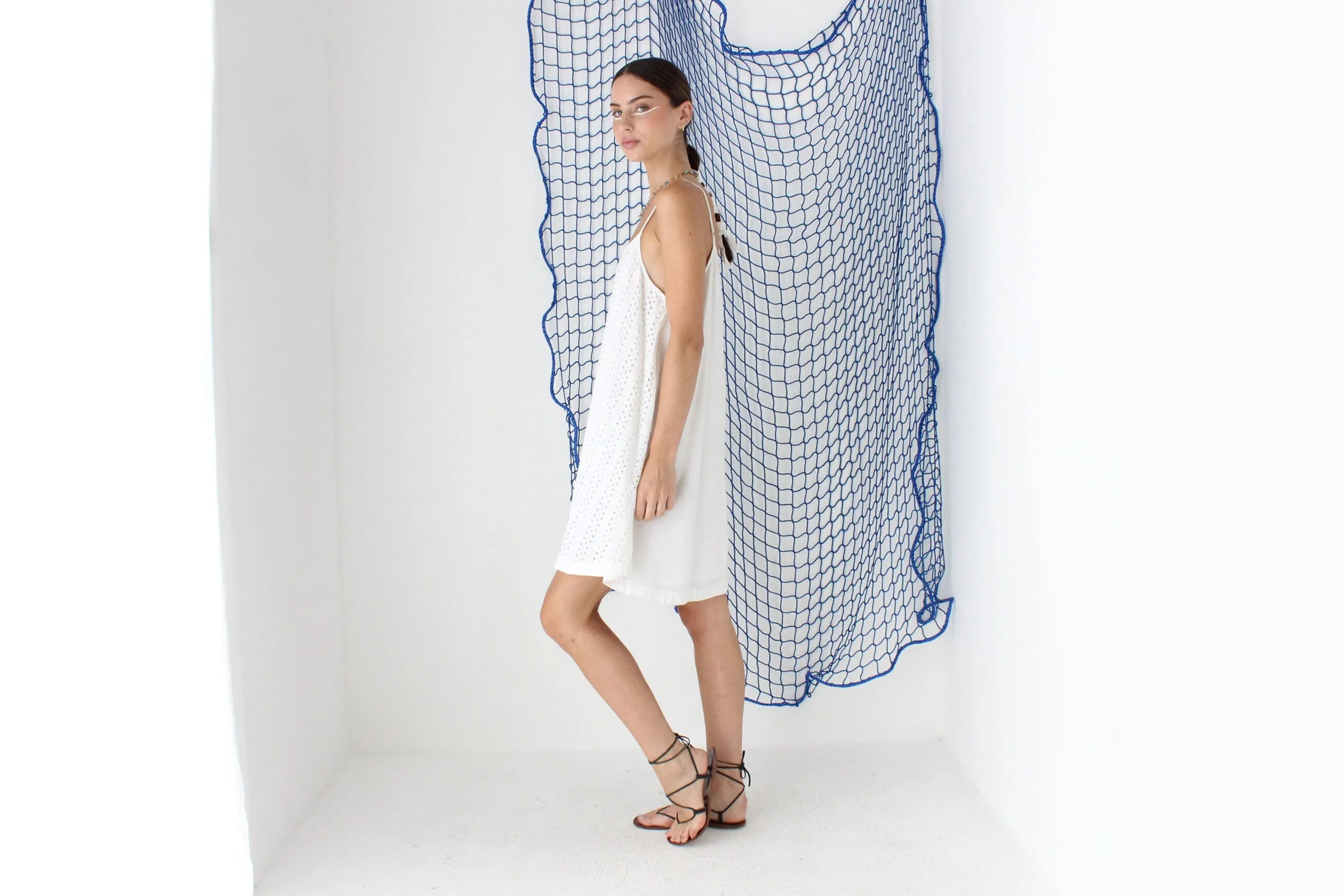 FOUND IN GREECE 90s Eyelet Cotton Trapeze Mini