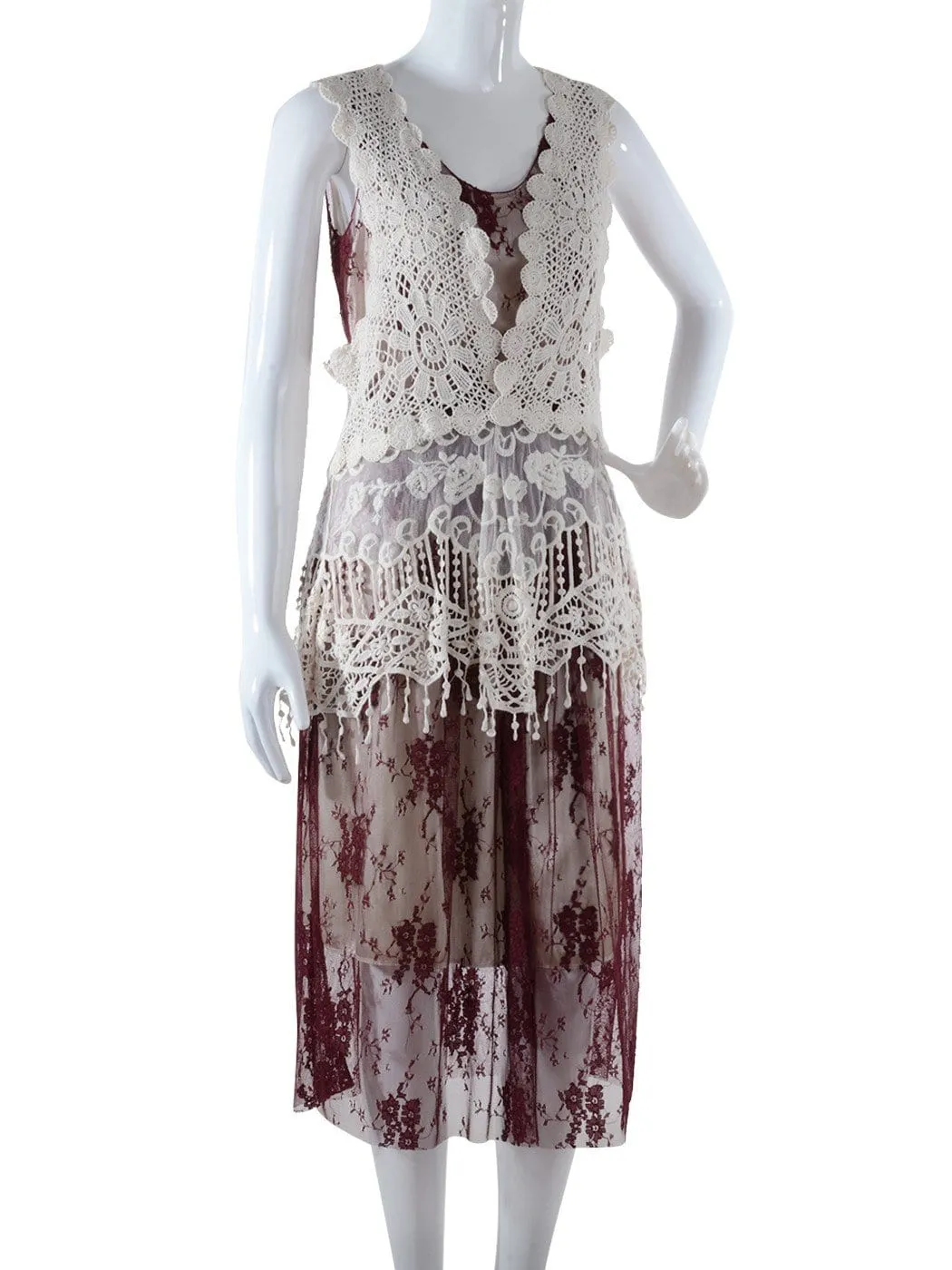 Gatsby Crochet Vest Lace Dress Set