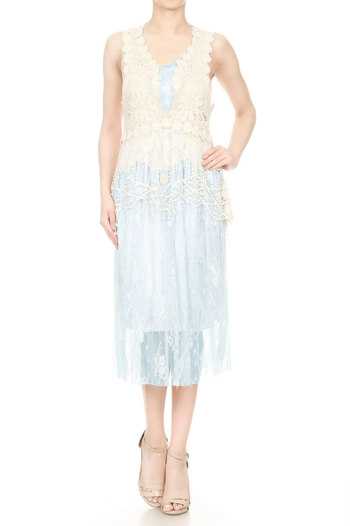 Gatsby Crochet Vest Lace Dress Set