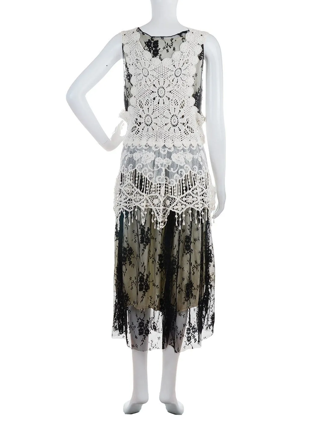 Gatsby Crochet Vest Lace Dress Set