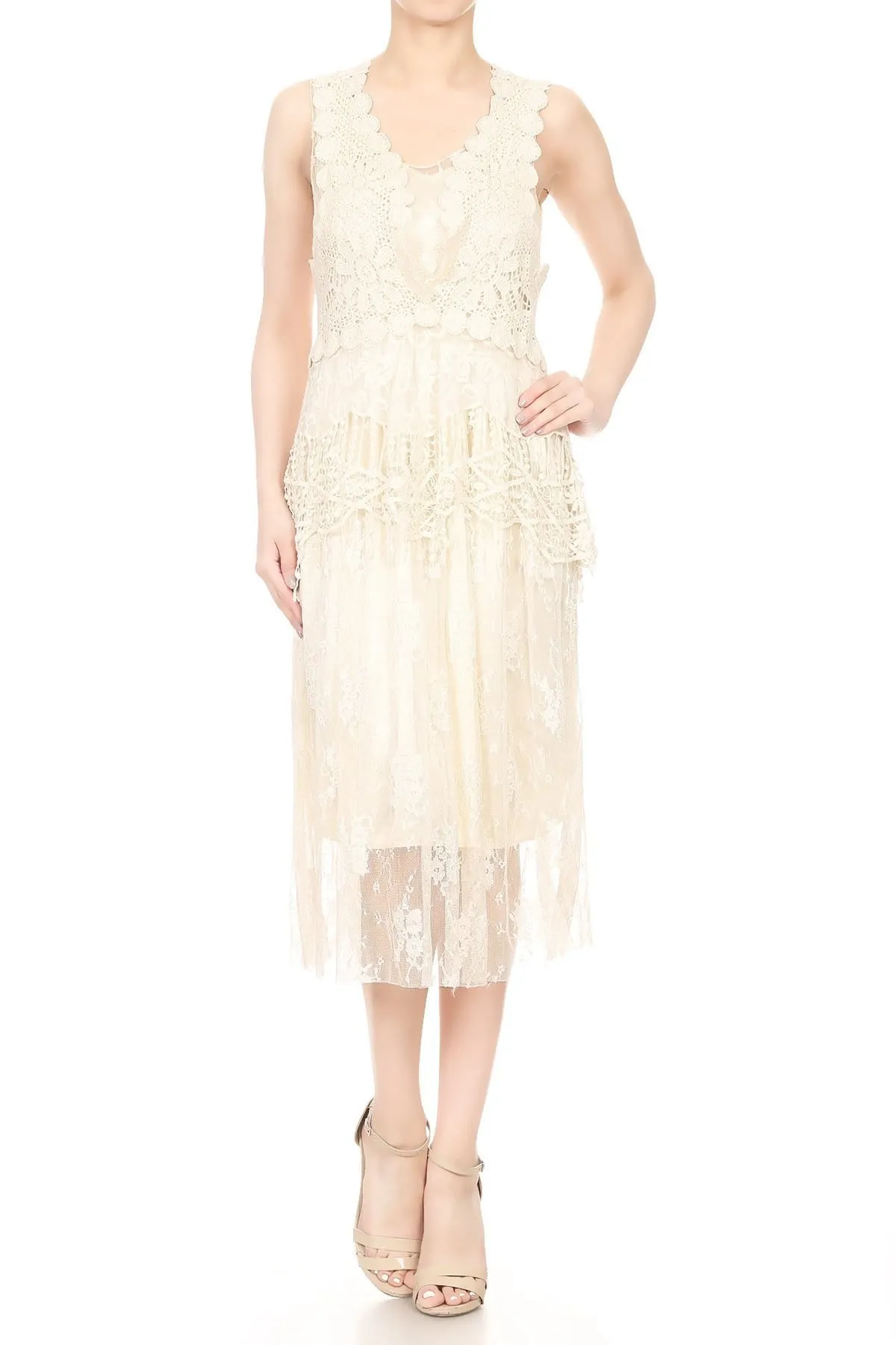 Gatsby Crochet Vest Lace Dress Set