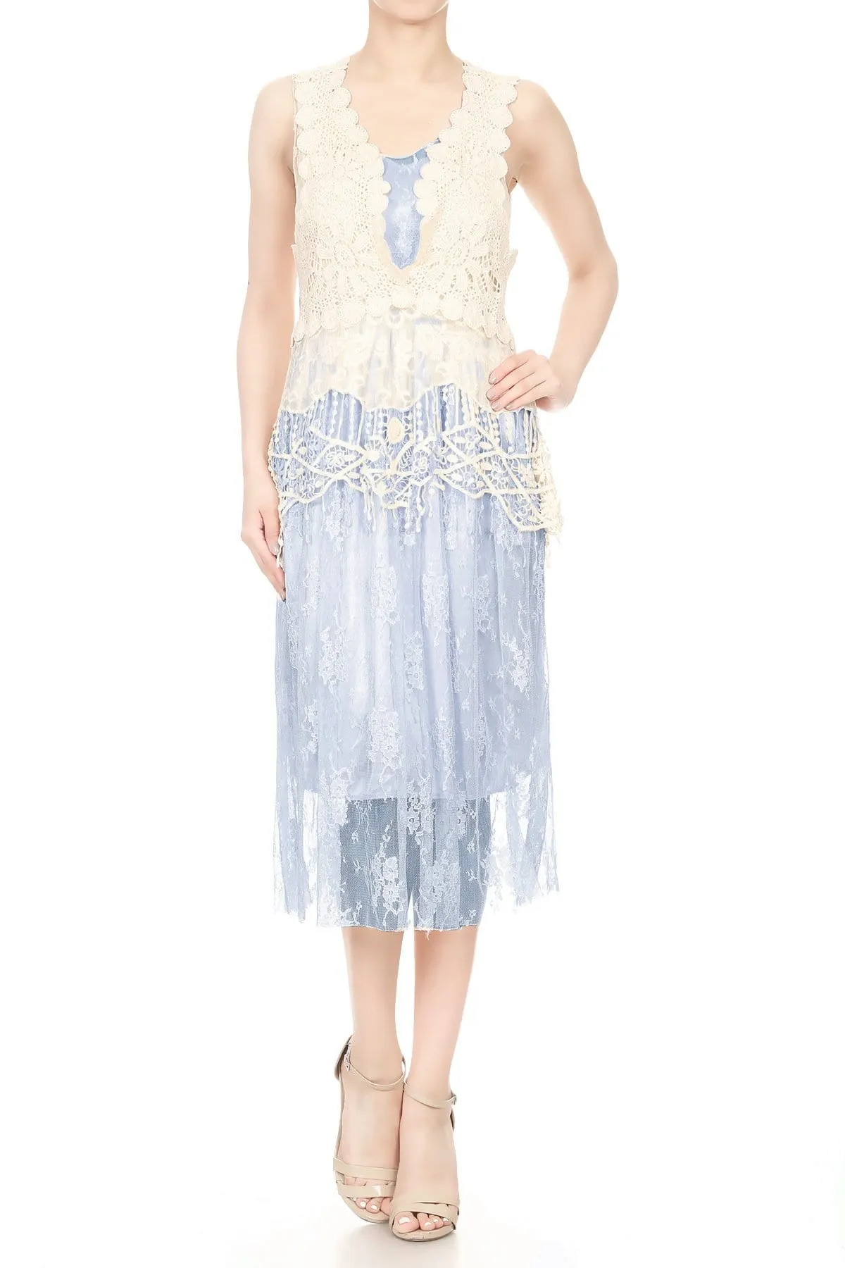 Gatsby Crochet Vest Lace Dress Set