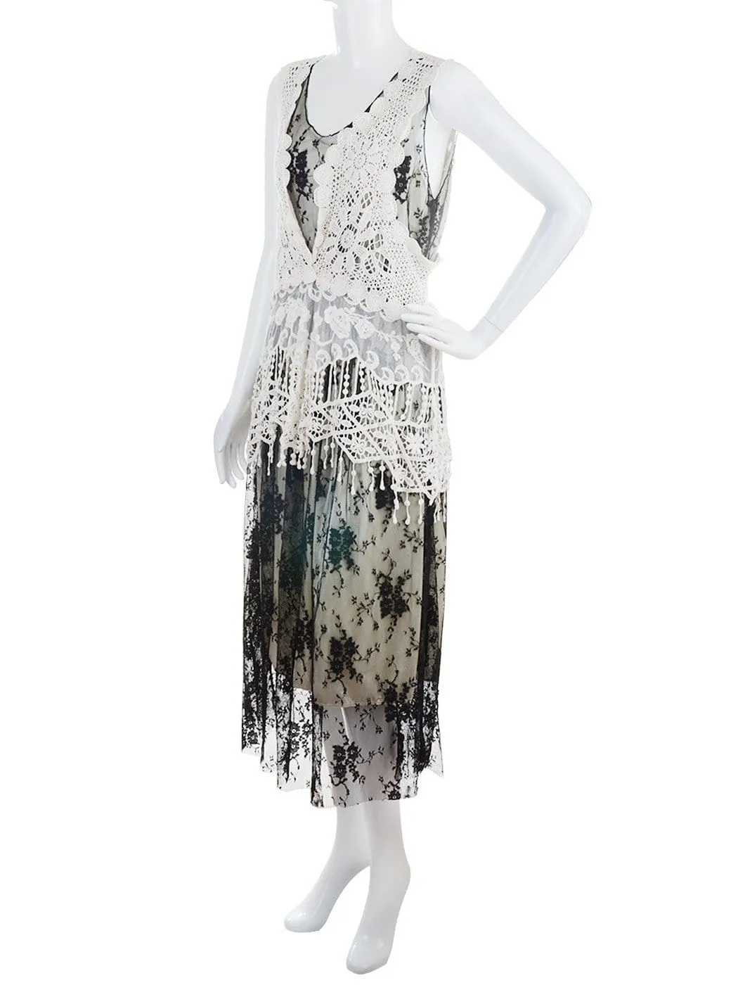 Gatsby Crochet Vest Lace Dress Set