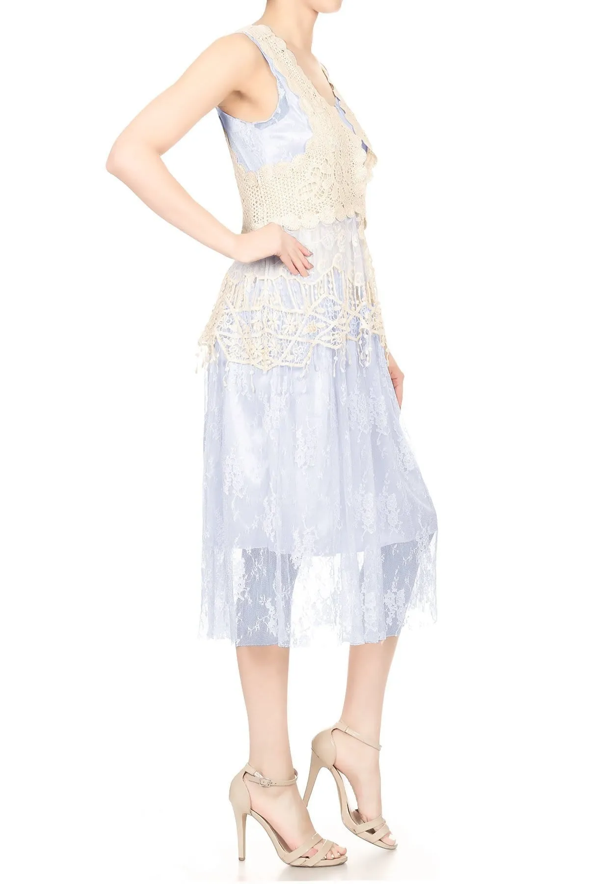 Gatsby Crochet Vest Lace Dress Set
