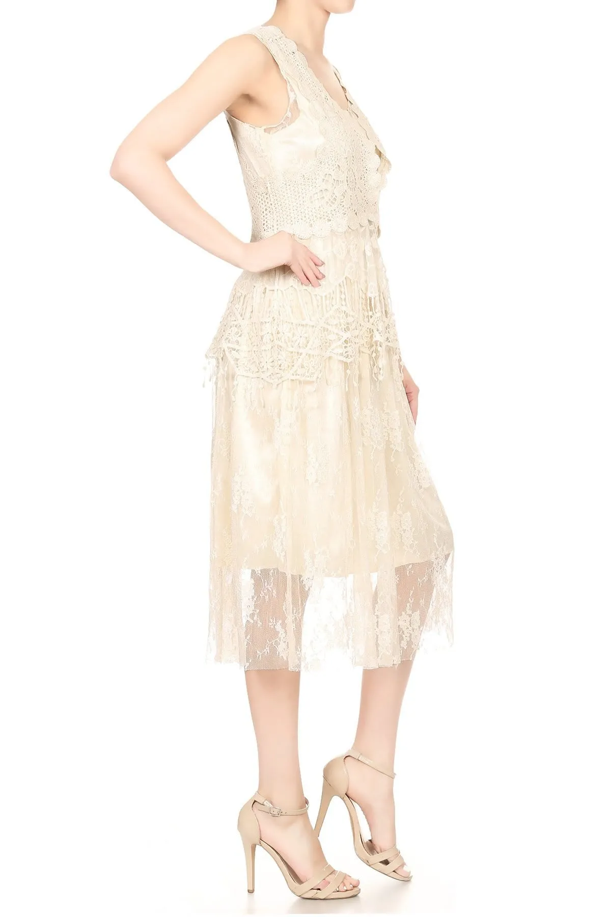 Gatsby Crochet Vest Lace Dress Set