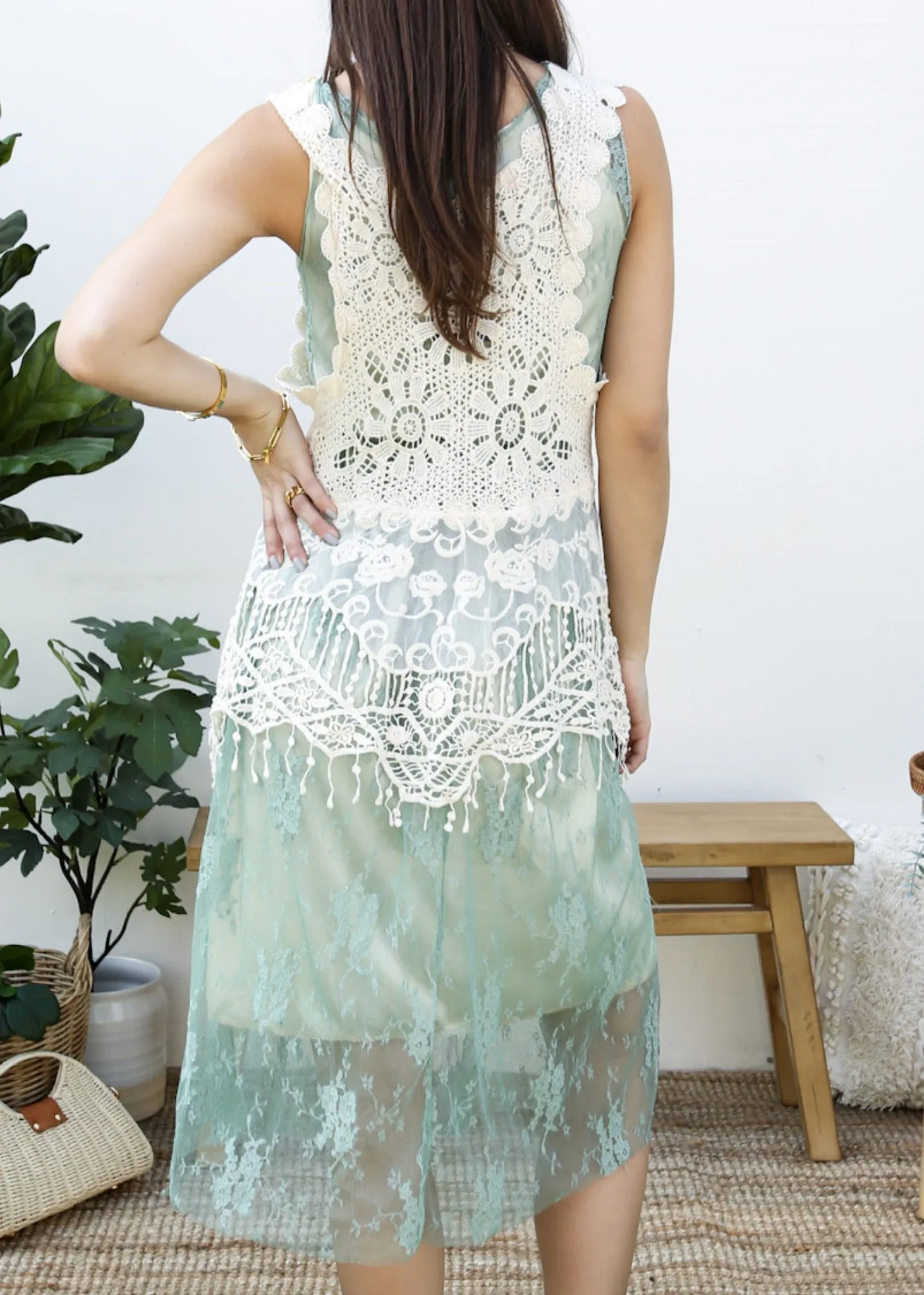 Gatsby Crochet Vest Lace Dress Set