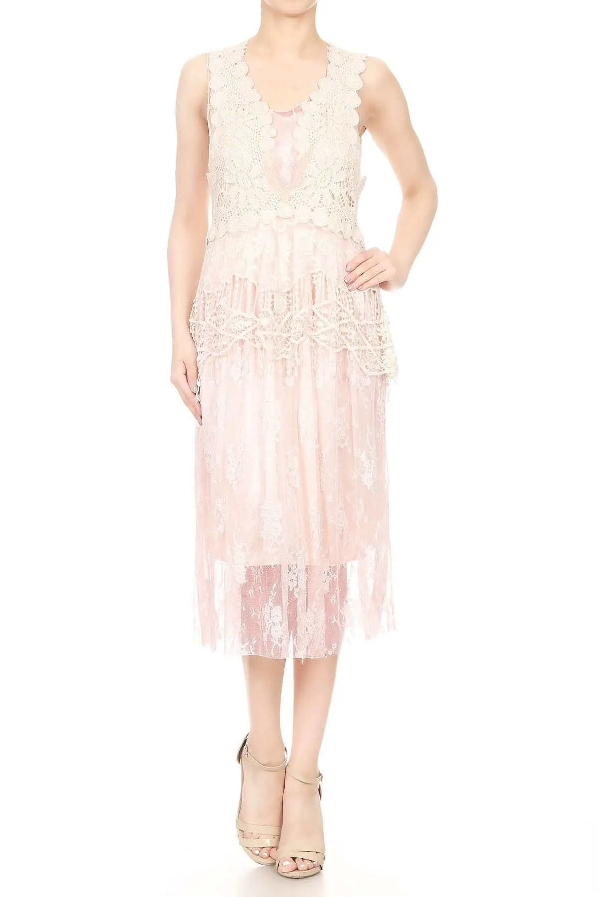 Gatsby Crochet Vest Lace Dress Set