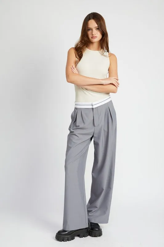 GREY REVERSE WAIST BAND TAILORED PANTS