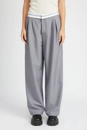 GREY REVERSE WAIST BAND TAILORED PANTS