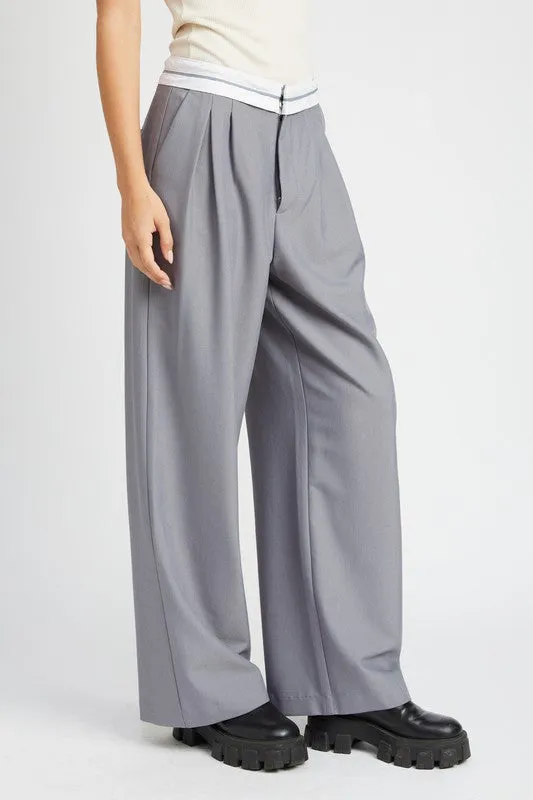 GREY REVERSE WAIST BAND TAILORED PANTS